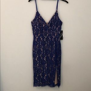 blue lace fitted dress